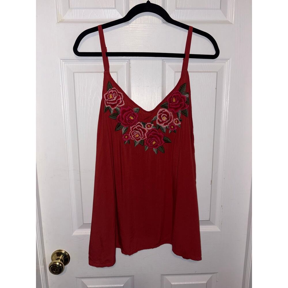 Torrid BoHo embroidered tank size 2 rust orange roses pattern 1684